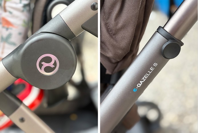 2 pictures of Cybex e-Gazelle pushchair chassis details