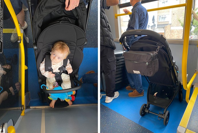 2 pictures of iCandy Pip on London bus