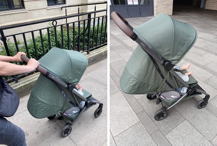 2 pictures of reviewer pushing Joolz Aer2 pushchair