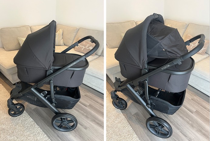 2 pictures of UPPAbaby Vista V3 pushchair freshly built with carrycot attached 2 pictures of UPPAbaby Vista V3 pushchair freshly built with carrycot attached