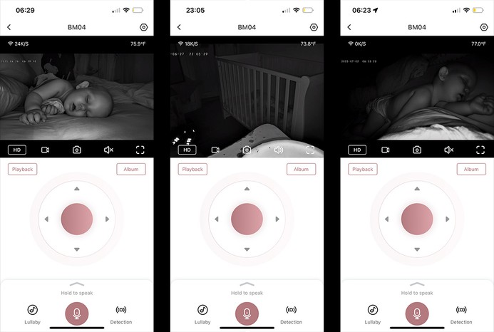 3 pictures of Momcozy 5-Inch Dual-Mode Smart Baby Monitor app