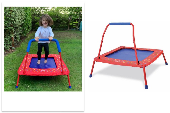 galt-with-amaya galt folding trampoline with child tester