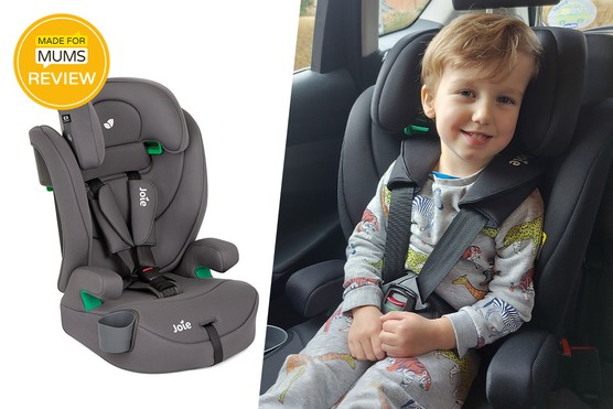 Joie Elevate R129 car seat review - tester picture and product shot
