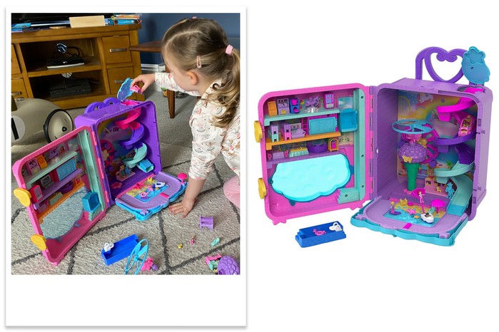 Polly Pocket pollyville playset being tested by a child