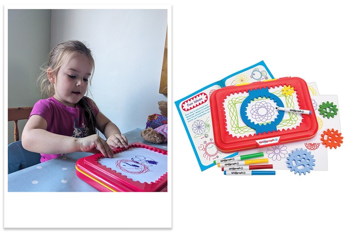 Spirograph Junior Design Playset being tested by child