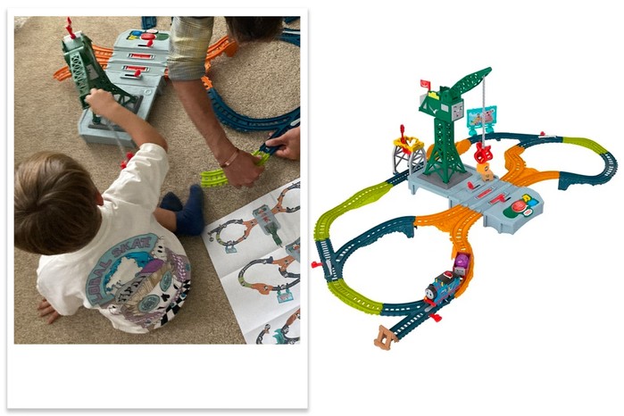 thomas-talking-cranky-train-set-being-tested Thomas & Friends talking cranky delivery train set being tested by a child