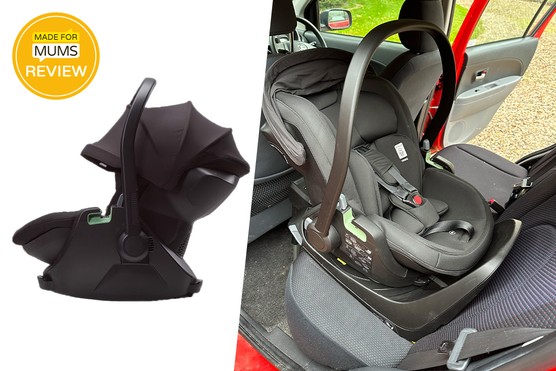 Thule Maple car seat review - product shot and tester picture of seat fitted in car Thule Maple car seat review - product shot and tester picture of seat fitted in car