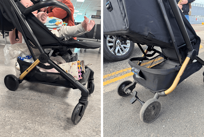 2 pictures of Kinderkraft PILOT 2 stroller basket close up