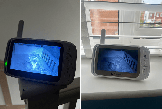 2 pictures of Motorola Nursery VM85 baby monitor in night vision