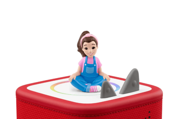 Ms Rachel tonies character on top of a red toniebox