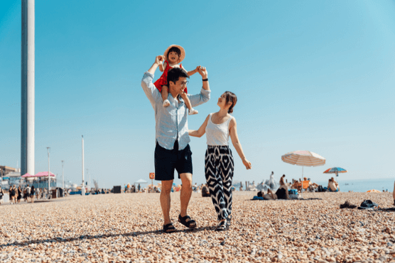 Family walking on the beach