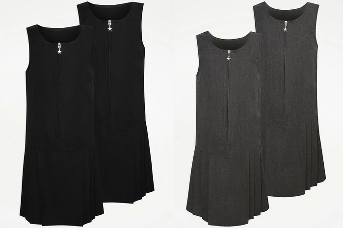 PinaforeDress Drop Waist Pleated Girls School Pinafore Dress 2 Pack