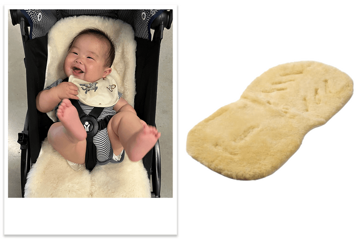 Little Green Sheep sheepskin pram liner tested by baby Little Green Sheep sheepskin pram liner tested by baby