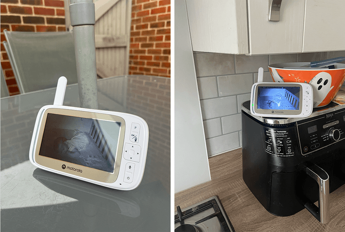 Motorola Nursery VM85 baby monitor screen in different places around the house