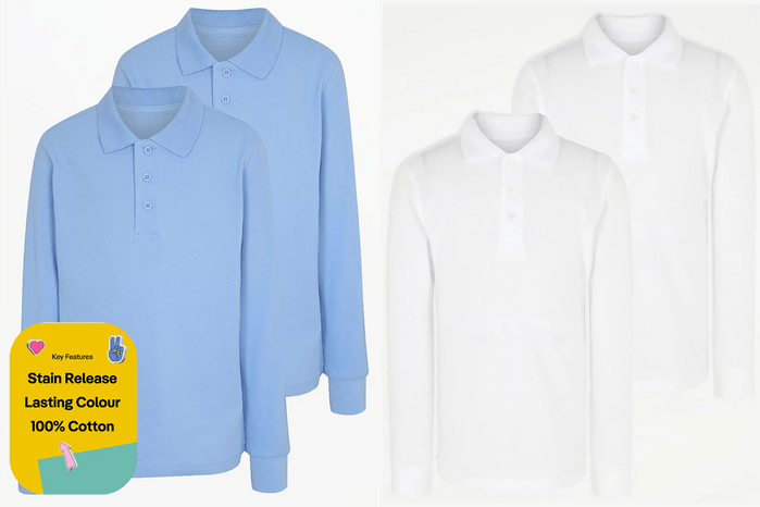 Polo2 Regular Fit Long Sleeve School Polo Shirts 2 Pack