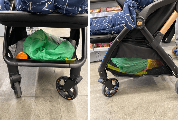 Side and front view of Kinderkraft Apino pushchair basket
