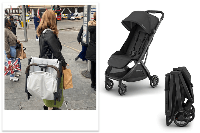 UPPAbaby MINU V3 tester picture with pushchair folded and product shots